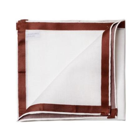Les pochettes de costume &raquo; Les blancs &raquo; Mouchoir de poche amalfi blanc à satin marron