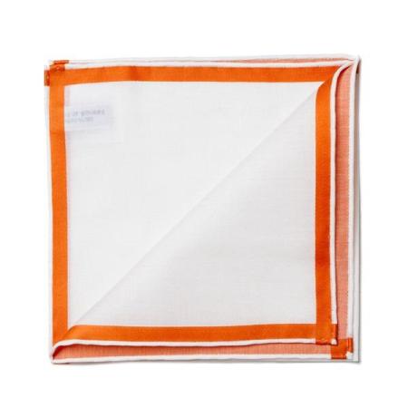 Les pochettes de costume &raquo; Les blancs &raquo; Mouchoir de poche amalfi blanc à satin orange